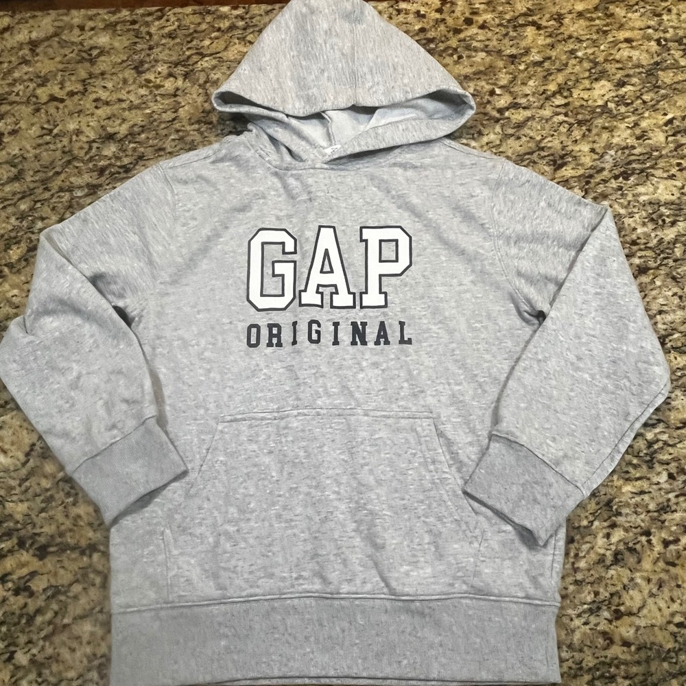 Gap Kids XL 14/16 Gray Original Logo Pullover Hoodie Sweatshirt Heather Gray